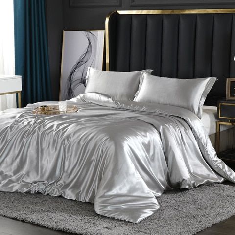Luxury Satin Silk Bedding Set with Duvet Cover, Fitted Sheet and Pillowcases