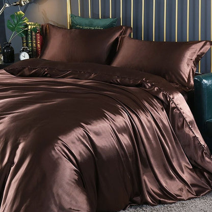 Luxury Satin Silk Bedding Set with Duvet Cover, Fitted Sheet and Pillowcases