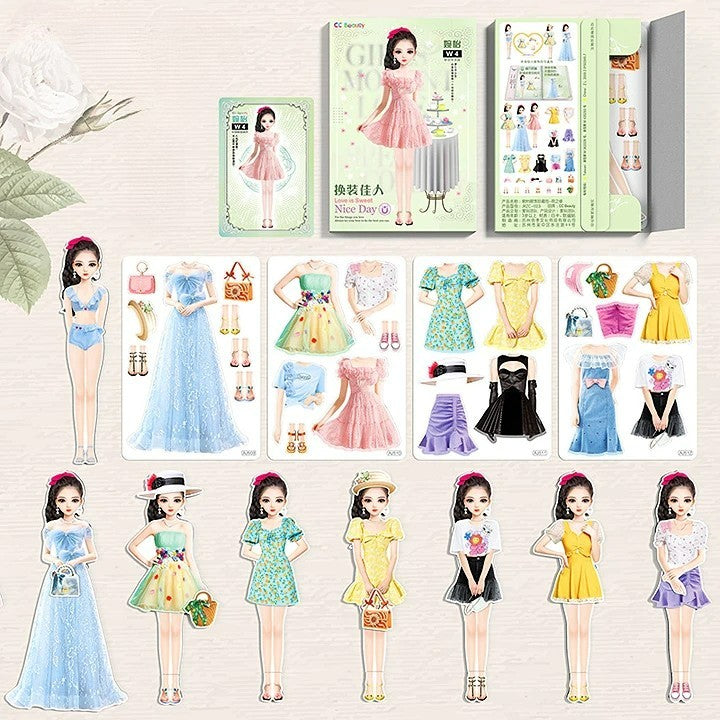 Magnetic Dress-Up Doll Set for Girls with Portable Metal Storage Box