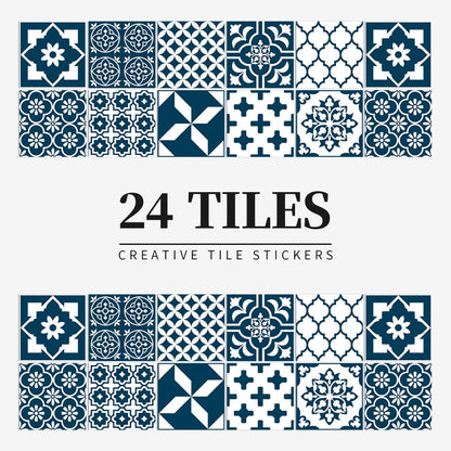 24 Piece Mandala Peel and Stick Vinyl Tile Set European Decorative Wall Backsplash