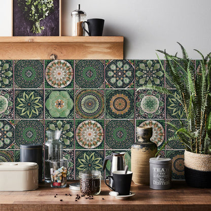 24 Piece Mandala Peel and Stick Vinyl Tile Set European Decorative Wall Backsplash