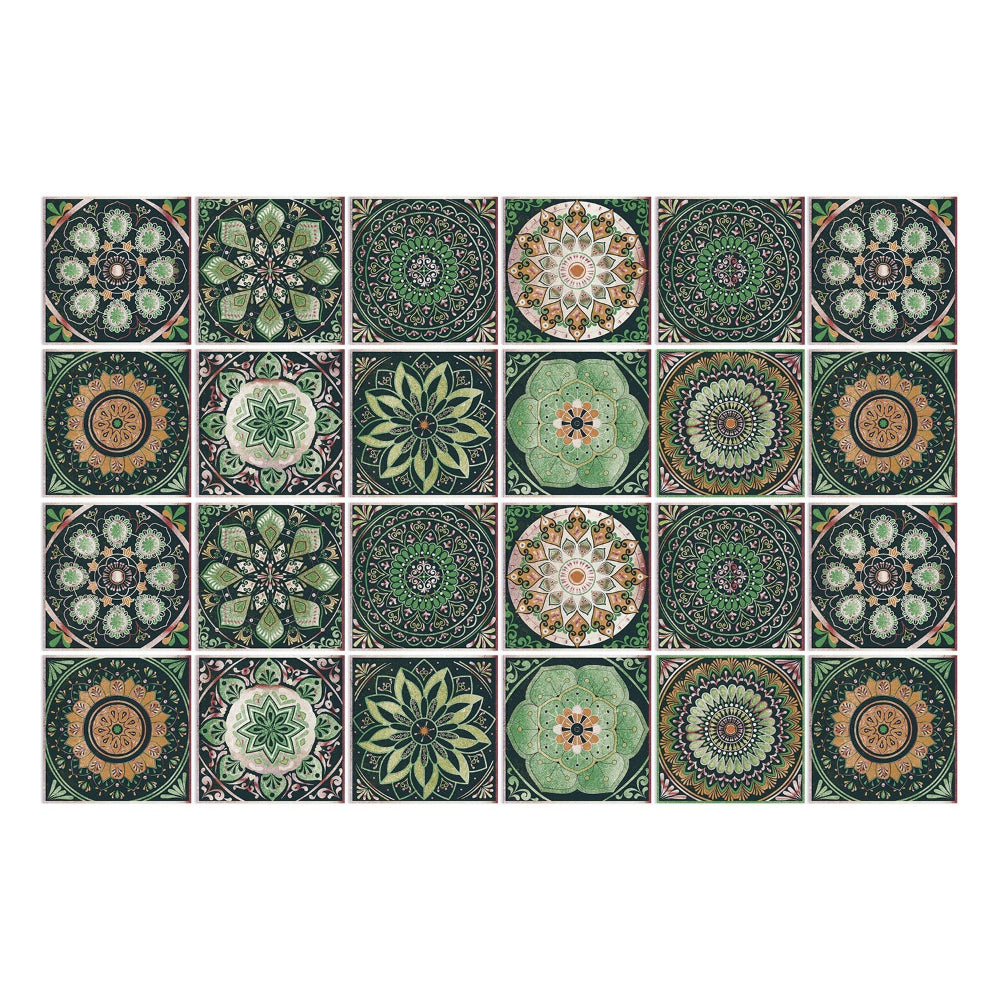 24 Piece Mandala Peel and Stick Vinyl Tile Set European Decorative Wall Backsplash
