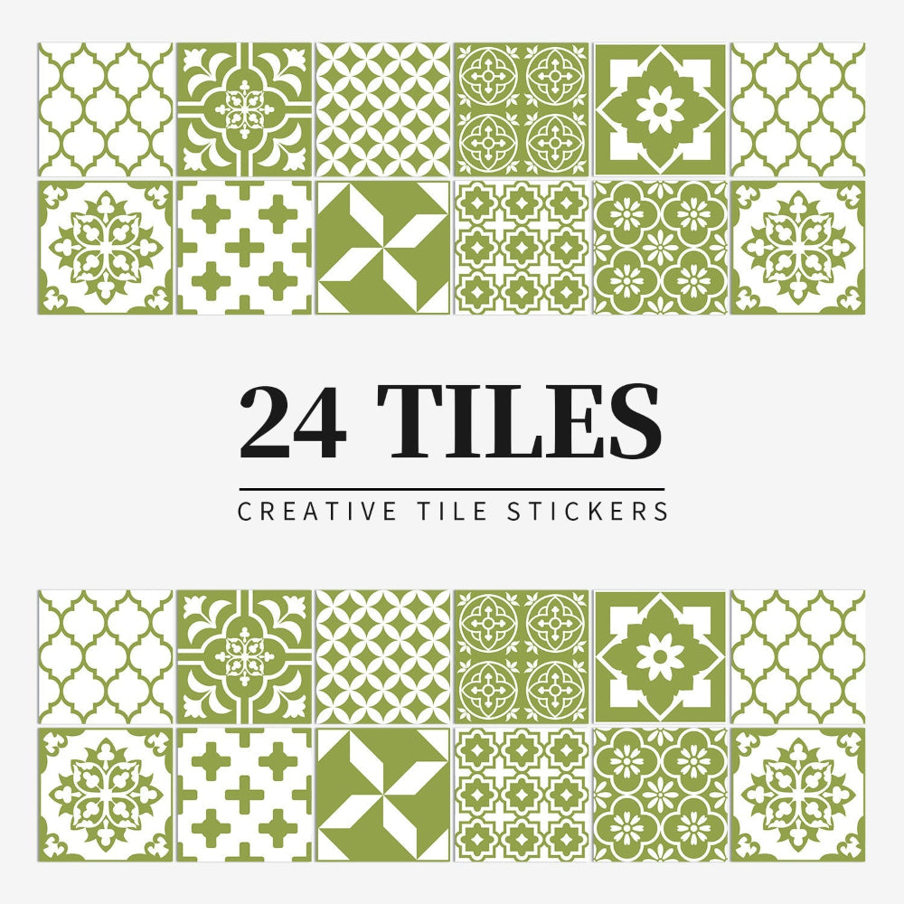24 Piece Mandala Peel and Stick Vinyl Tile Set European Decorative Wall Backsplash