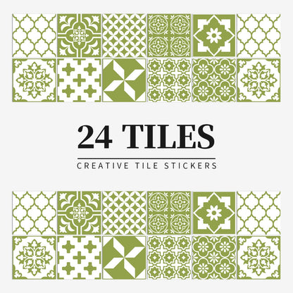24 Piece Mandala Peel and Stick Vinyl Tile Set European Decorative Wall Backsplash