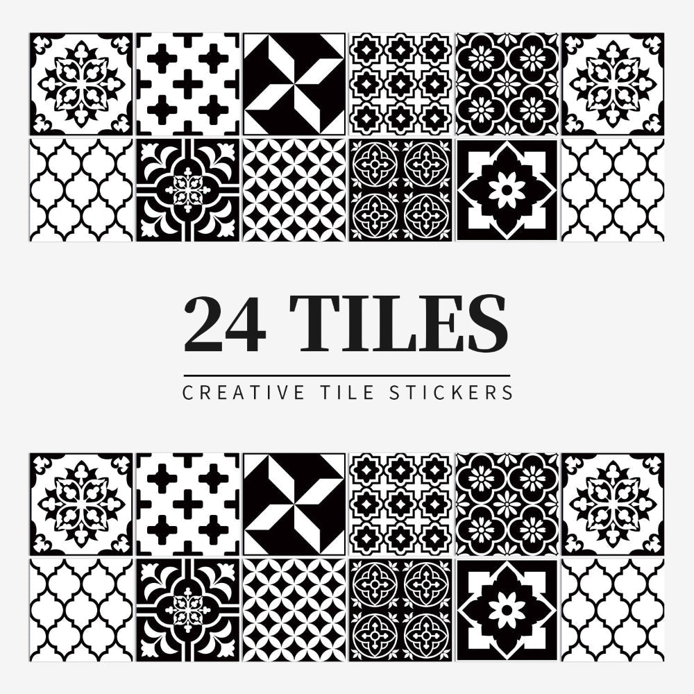 24 Piece Mandala Peel and Stick Vinyl Tile Set European Decorative Wall Backsplash