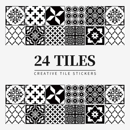 24 Piece Mandala Peel and Stick Vinyl Tile Set European Decorative Wall Backsplash