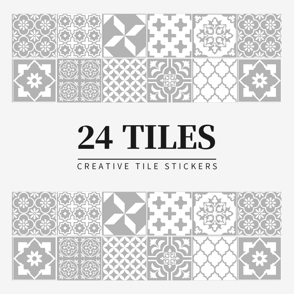 24 Piece Mandala Peel and Stick Vinyl Tile Set European Decorative Wall Backsplash