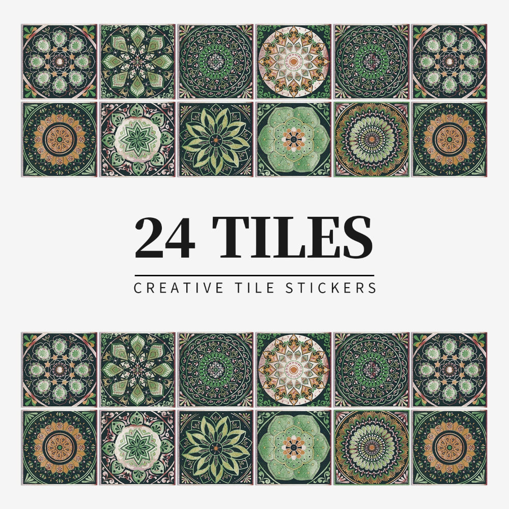24 Piece Mandala Peel and Stick Vinyl Tile Set European Decorative Wall Backsplash