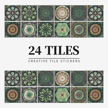 24 Piece Mandala Peel and Stick Vinyl Tile Set European Decorative Wall Backsplash