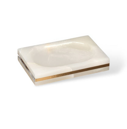 Marble-Look Resin Bathroom Set with Gold Accents, Soap Dispenser, Dish and Tumbler