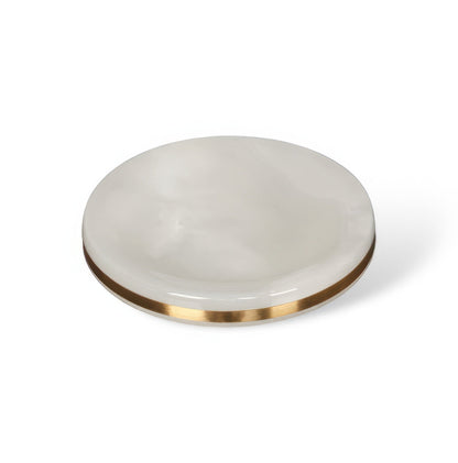 Marble-Look Resin Bathroom Set with Gold Accents, Soap Dispenser, Dish and Tumbler