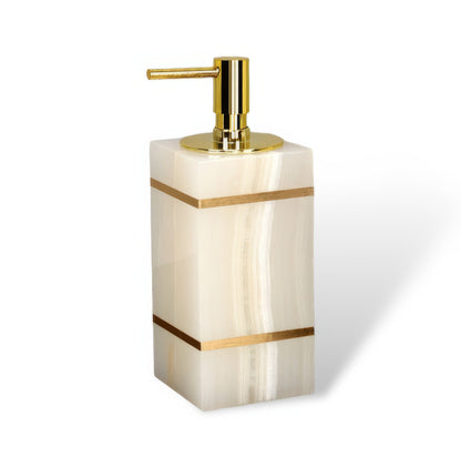 Marble-Look Resin Bathroom Set with Gold Accents, Soap Dispenser, Dish and Tumbler
