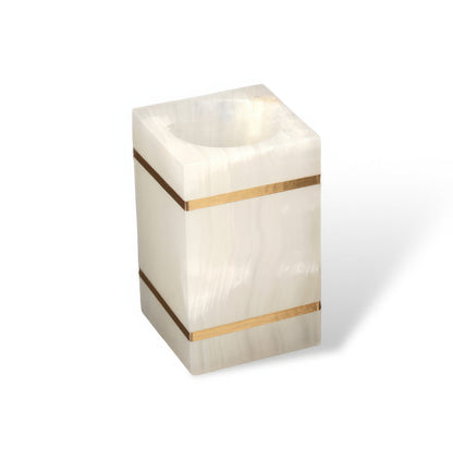 Marble-Look Resin Bathroom Set with Gold Accents, Soap Dispenser, Dish and Tumbler