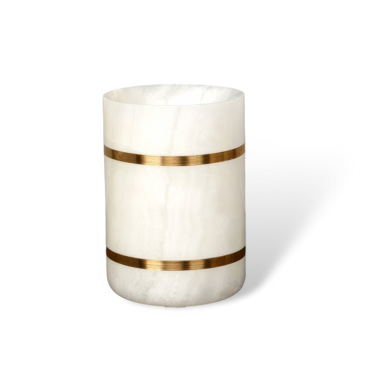 Marble-Look Resin Bathroom Set with Gold Accents, Soap Dispenser, Dish and Tumbler