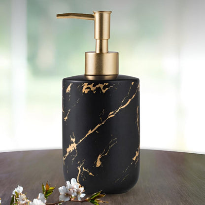 Marble Look Soap Dispenser – Ceramic Bathroom and Kitchen Dispenser with Gold-Tone Pump
