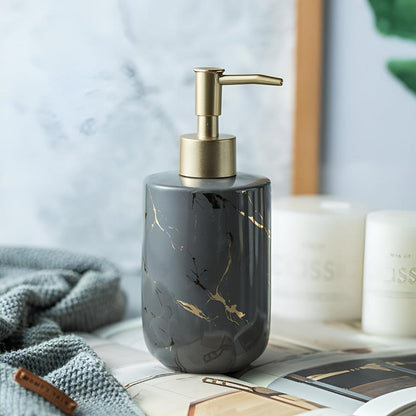 Marble Look Soap Dispenser – Ceramic Bathroom and Kitchen Dispenser with Gold-Tone Pump