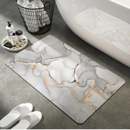 Marble Pattern Bath Mat with Soft Tech Velvet and Non-Slip Rubber Backing