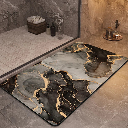 Marble Pattern Bath Mat with Soft Tech Velvet and Non-Slip Rubber Backing