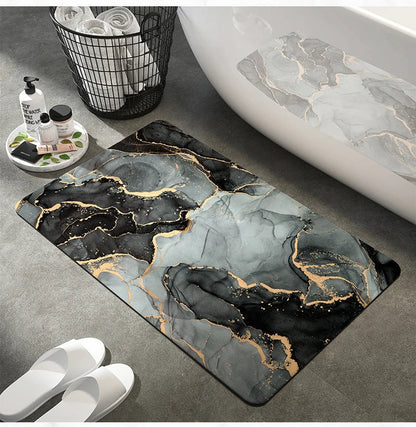 Marble Pattern Bath Mat with Soft Tech Velvet and Non-Slip Rubber Backing