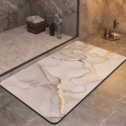 Marble Pattern Bath Mat with Soft Tech Velvet and Non-Slip Rubber Backing