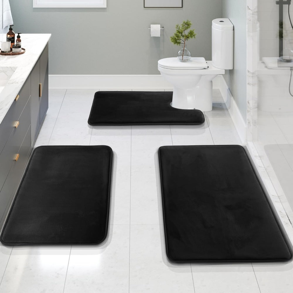 Memory Foam Bath Mat Set with Soft Velvet Surface and Non-Slip Backing, 3-Piece Set