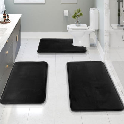 Memory Foam Bath Mat Set with Soft Velvet Surface and Non-Slip Backing, 3-Piece Set