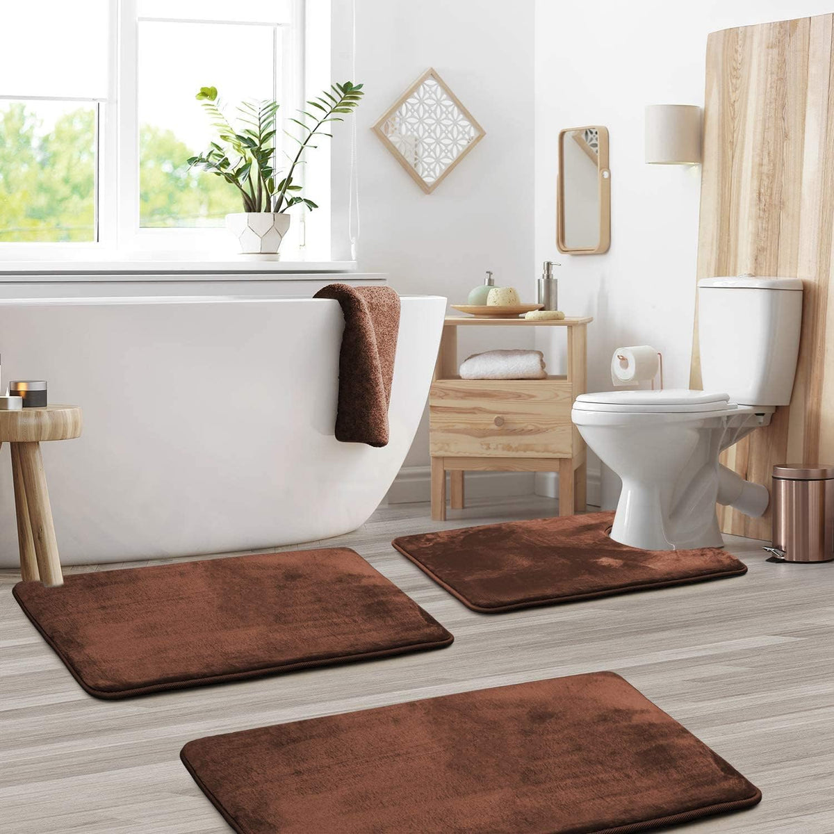 Memory Foam Bath Mat Set with Soft Velvet Surface and Non-Slip Backing, 3-Piece Set