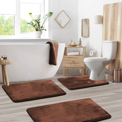 Memory Foam Bath Mat Set with Soft Velvet Surface and Non-Slip Backing, 3-Piece Set