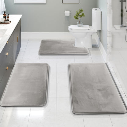 Memory Foam Bath Mat Set with Soft Velvet Surface and Non-Slip Backing, 3-Piece Set