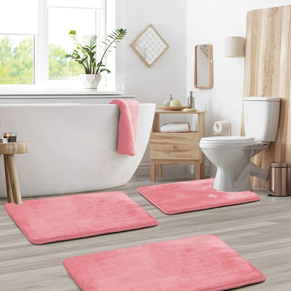 Memory Foam Bath Mat Set with Soft Velvet Surface and Non-Slip Backing, 3-Piece Set
