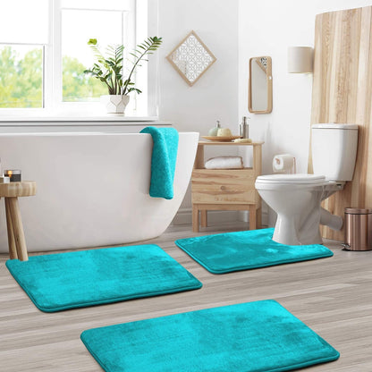 Memory Foam Bath Mat Set with Soft Velvet Surface and Non-Slip Backing, 3-Piece Set