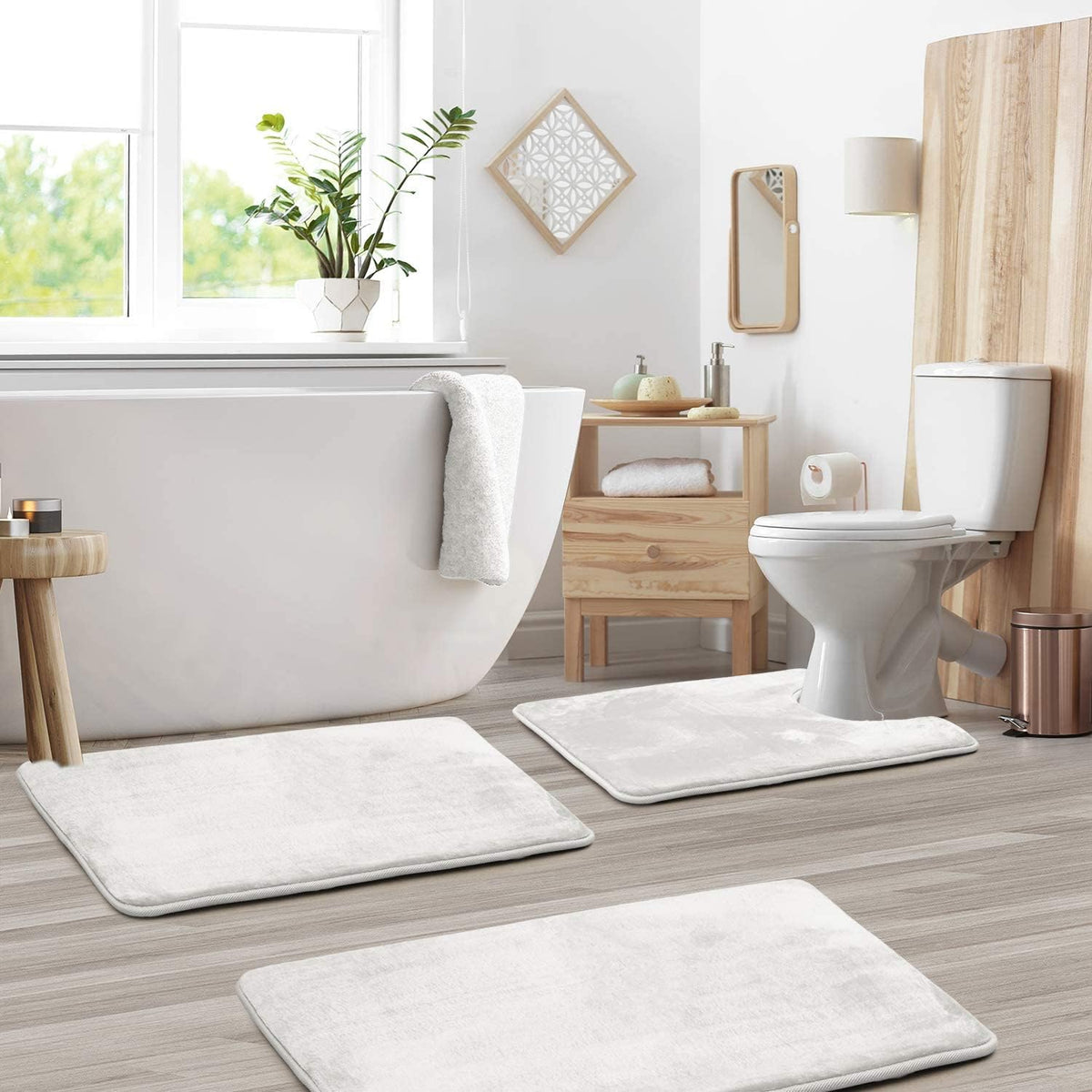 Memory Foam Bath Mat Set with Soft Velvet Surface and Non-Slip Backing, 3-Piece Set