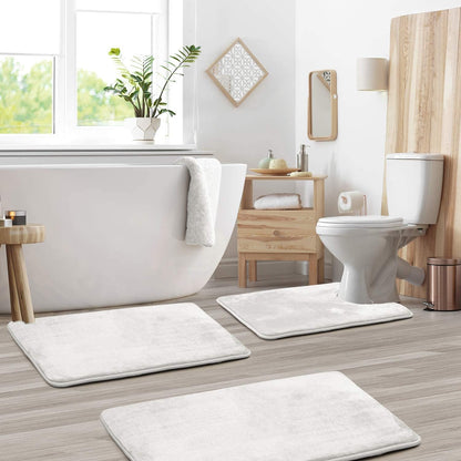 Memory Foam Bath Mat Set with Soft Velvet Surface and Non-Slip Backing, 3-Piece Set