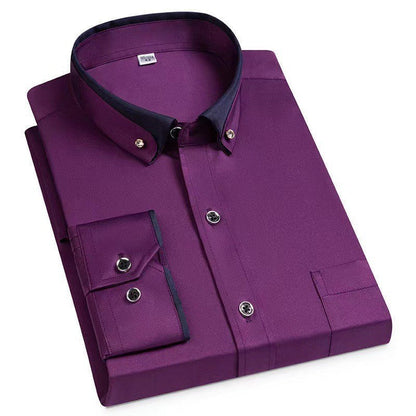 Men’s Long Sleeve Button-Down Shirt with Wrinkle-Free Tailored Fit