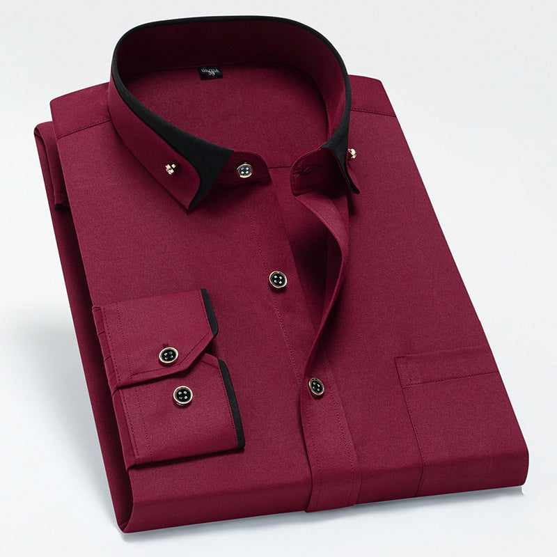 Men’s Long Sleeve Button-Down Shirt with Wrinkle-Free Tailored Fit
