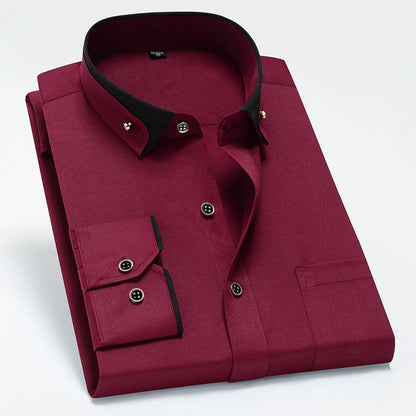 Men’s Long Sleeve Button-Down Shirt with Wrinkle-Free Tailored Fit