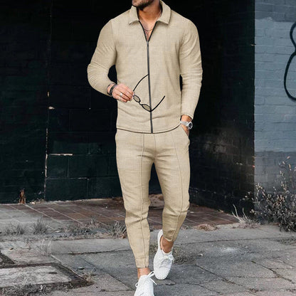 Men's Modern Zipper Tracksuit with Elastic Waistband