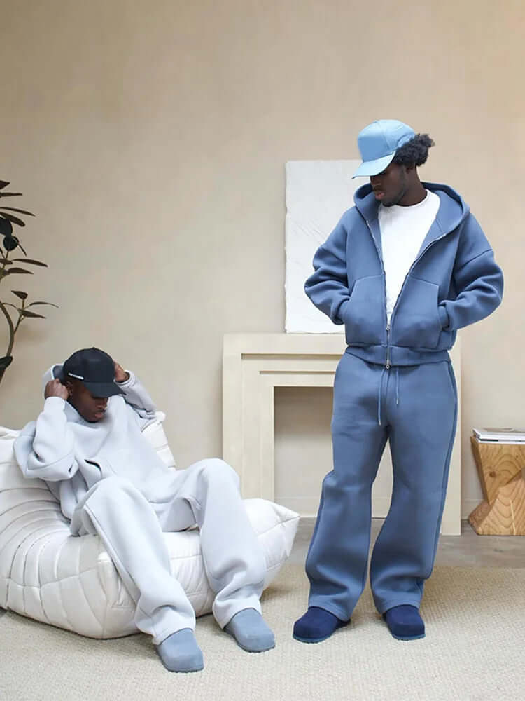 Men's Oversized Tracksuit Set with Zip Hoodie and Straight Leg Pants
