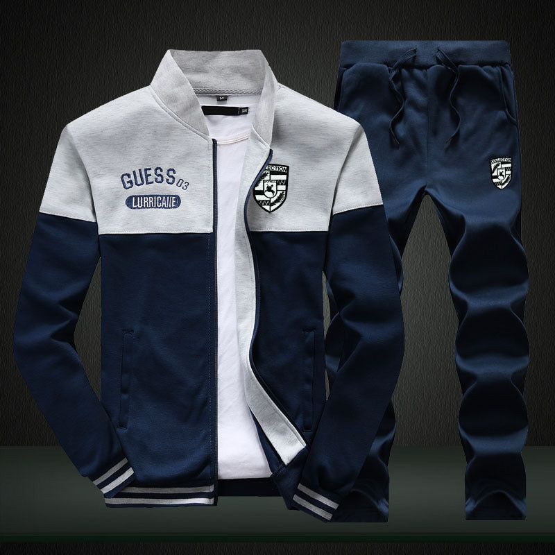 Men's Sporty Training Set in White and Blue