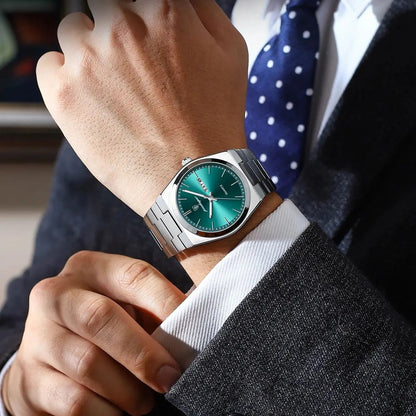 Men's Stainless Steel Quartz Watch with Luminous Hands and Round Dial
