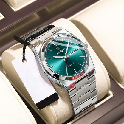 Men's Stainless Steel Quartz Watch with Luminous Hands and Round Dial