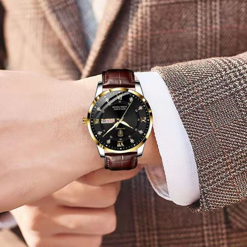 Men's Stainless Steel Quartz Watch with Luminous Hands