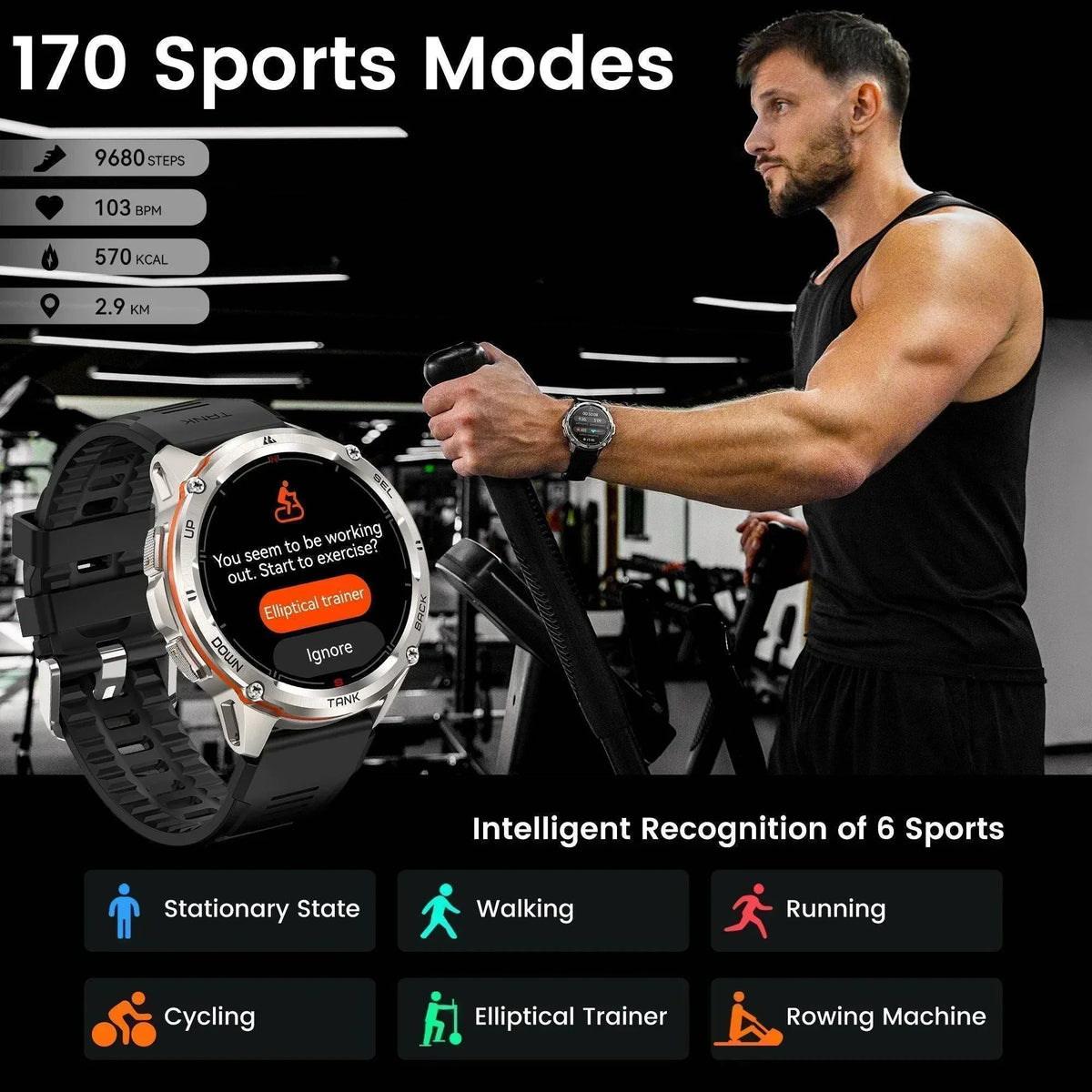 Men's T3 Ultra GPS AMOLED Smartwatch with 170 Sports Modes and 5ATM Water Resistance