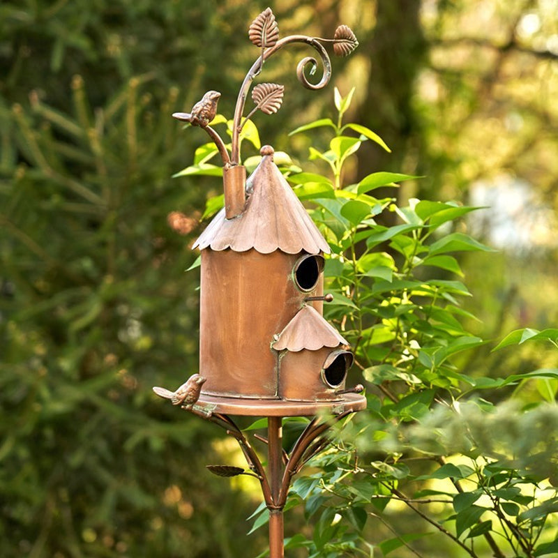 Metal Decorative Birdhouse Garden Stakes with Rustic Outdoor Design