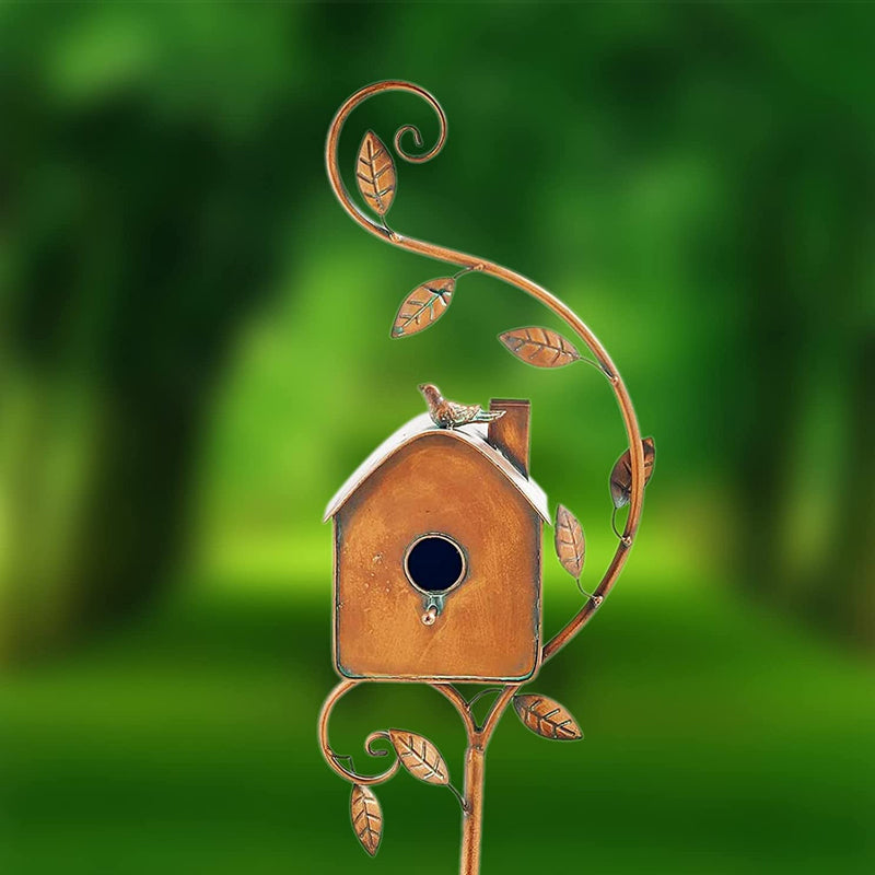 Metal Decorative Birdhouse Garden Stakes with Rustic Outdoor Design