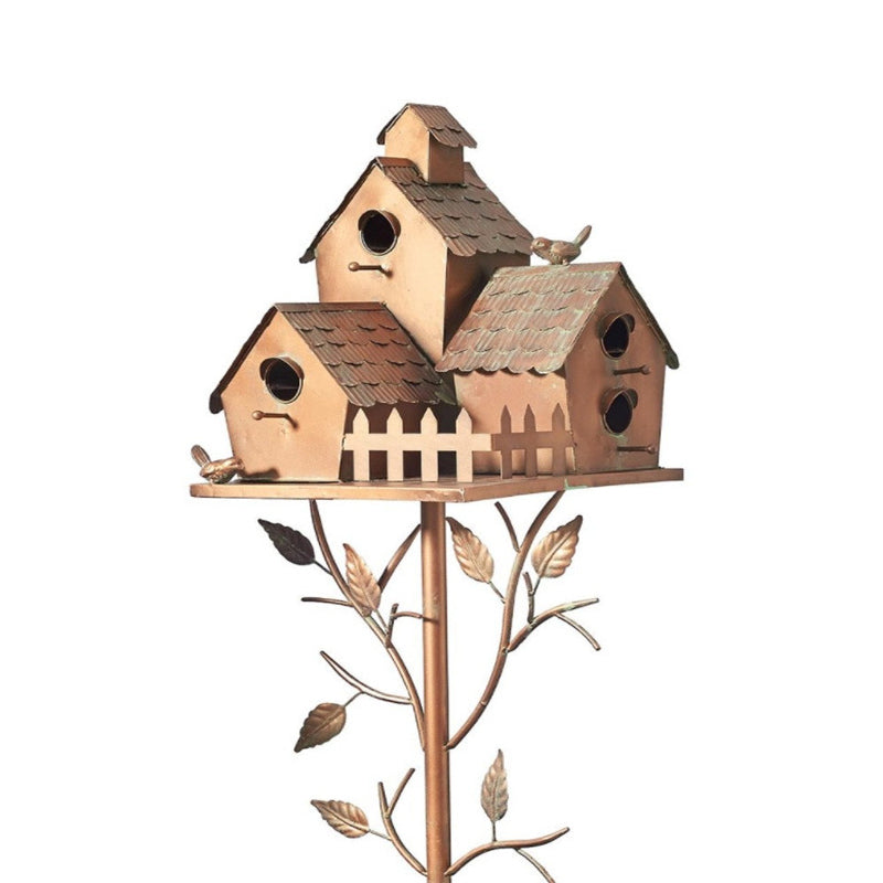 Metal Decorative Birdhouse Garden Stakes with Rustic Outdoor Design
