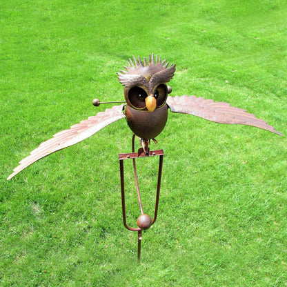 Metal Eagle and Owl Garden Decoration with Moving Wing Design