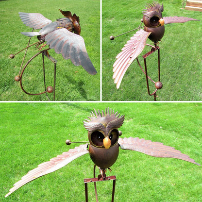 Metal Eagle and Owl Garden Decoration with Moving Wing Design