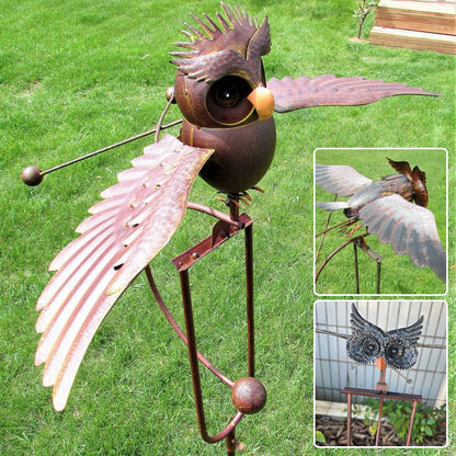 Metal Eagle and Owl Garden Decoration with Moving Wing Design