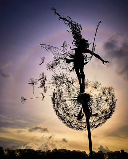 Metal Fairy Garden Stakes with Dandelion Designs and Multiple Style Options